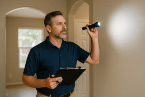 Certified home inspector in Phoenix, AZ, performing a detailed home inspection.