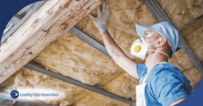 A person inspecting the roof of a home.